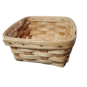 Vintage Longaberger Small Basket Handwoven Brown Square Wood Signed 1994 Cottage
